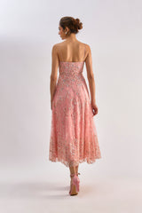 Pink embellished corset flayered dress with jacket