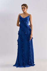 Electric blue ruffle embellished dress
