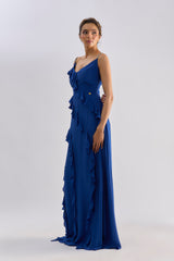 Electric blue ruffle embellished dress