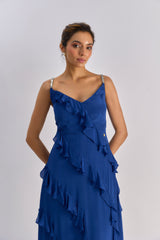 Electric blue ruffle embellished dress