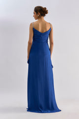 Electric blue ruffle embellished dress