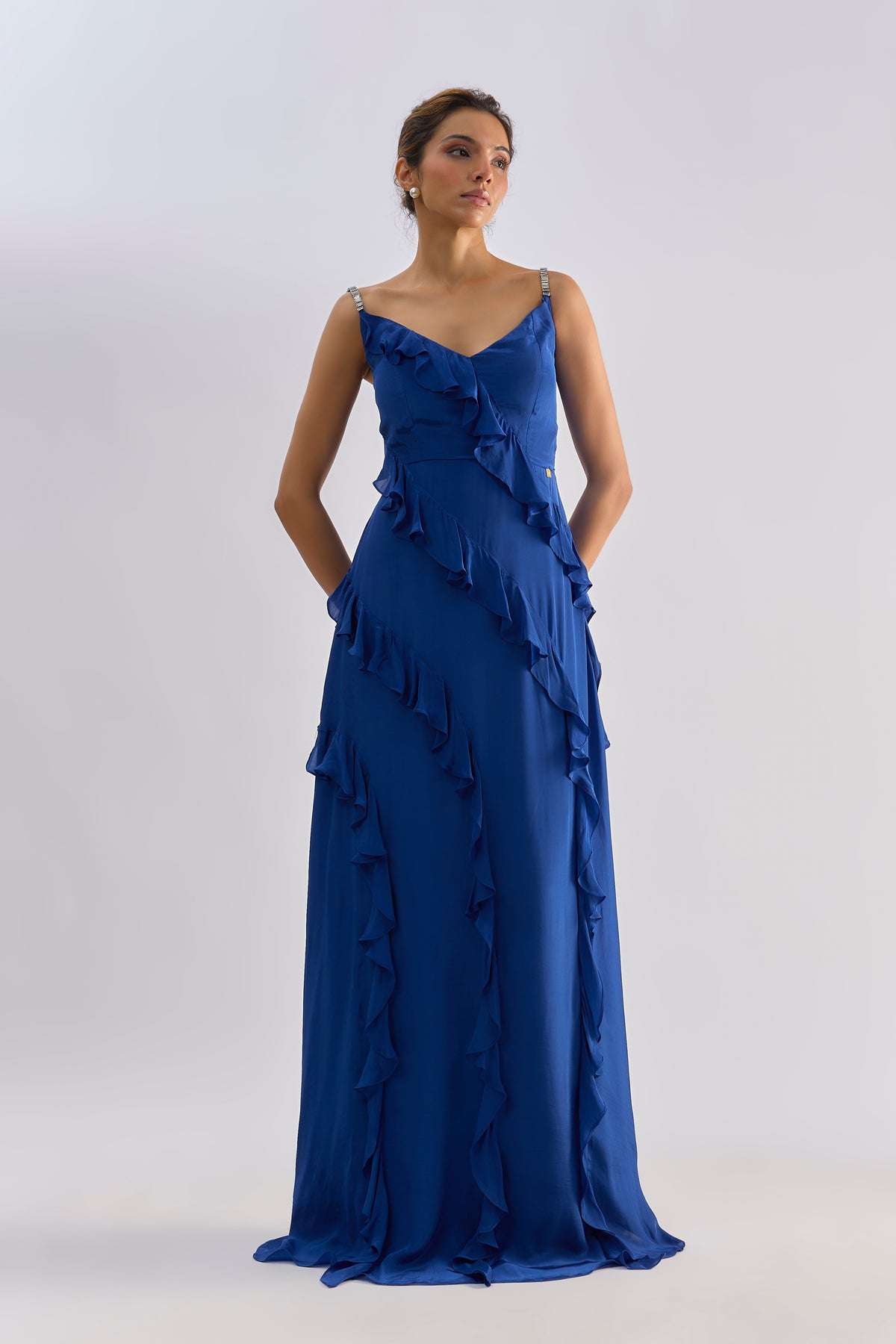 Robe Fille IZ Byer Bleu Cobalt à Volants - Taille 16 (7-16 Ans), Neuve