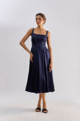Navy blue embellished flayered dress