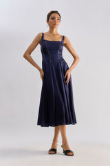 Navy blue embellished flayered dress