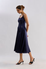 Navy blue embellished flayered dress