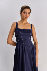Navy blue embellished flayered dress
