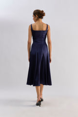 Navy blue embellished flayered dress