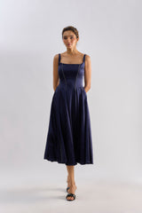 Navy blue embellished flayered dress