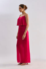 Hot pink layered embellished slip dress