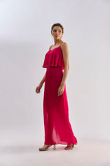 Hot pink layered embellished slip dress