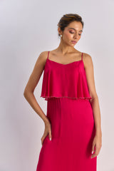 Hot pink layered embellished slip dress