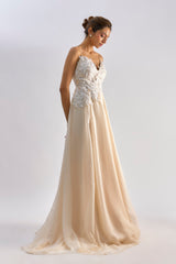 peach organza embellished Organza gown