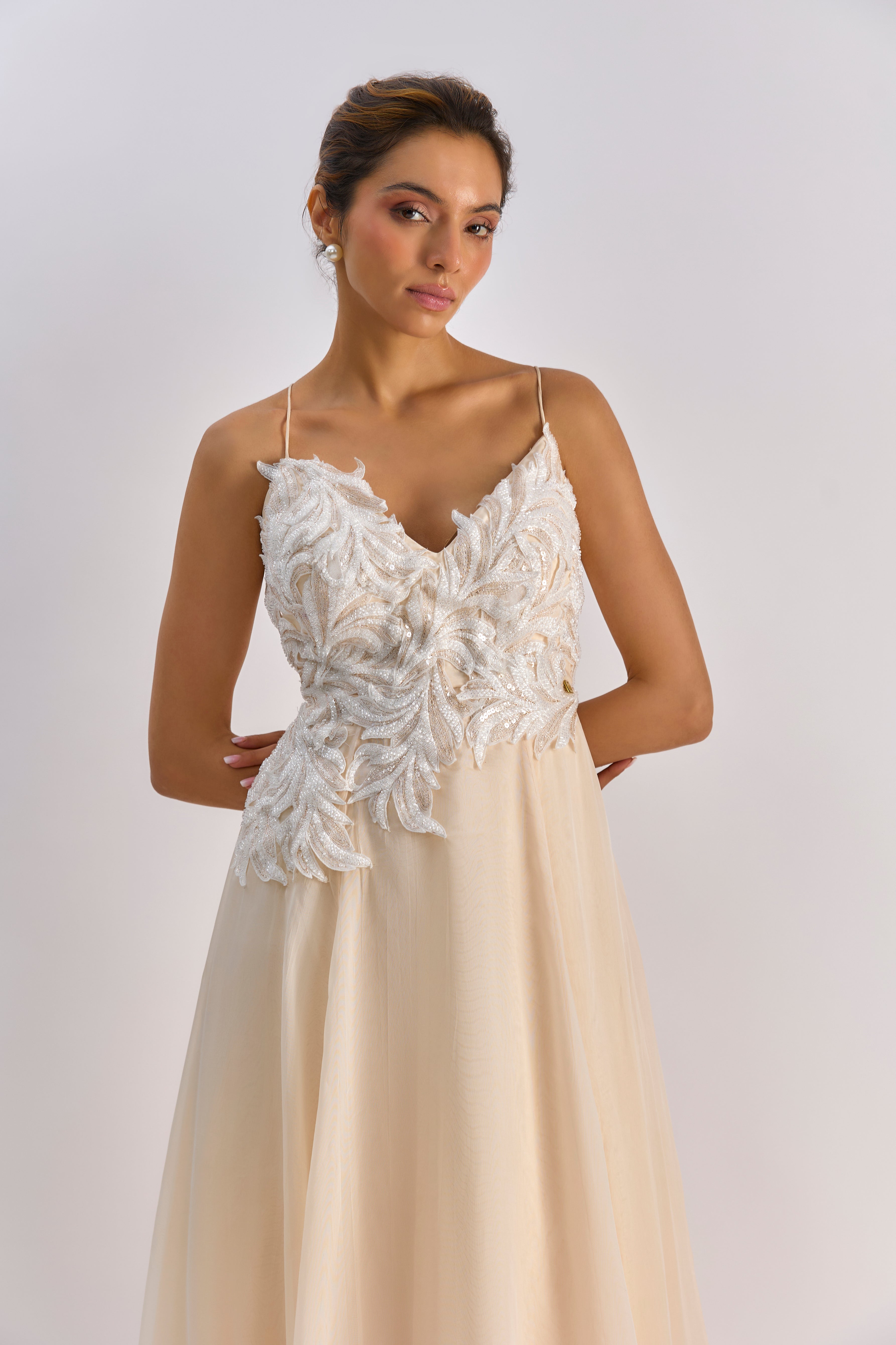 peach organza embellished Organza gown