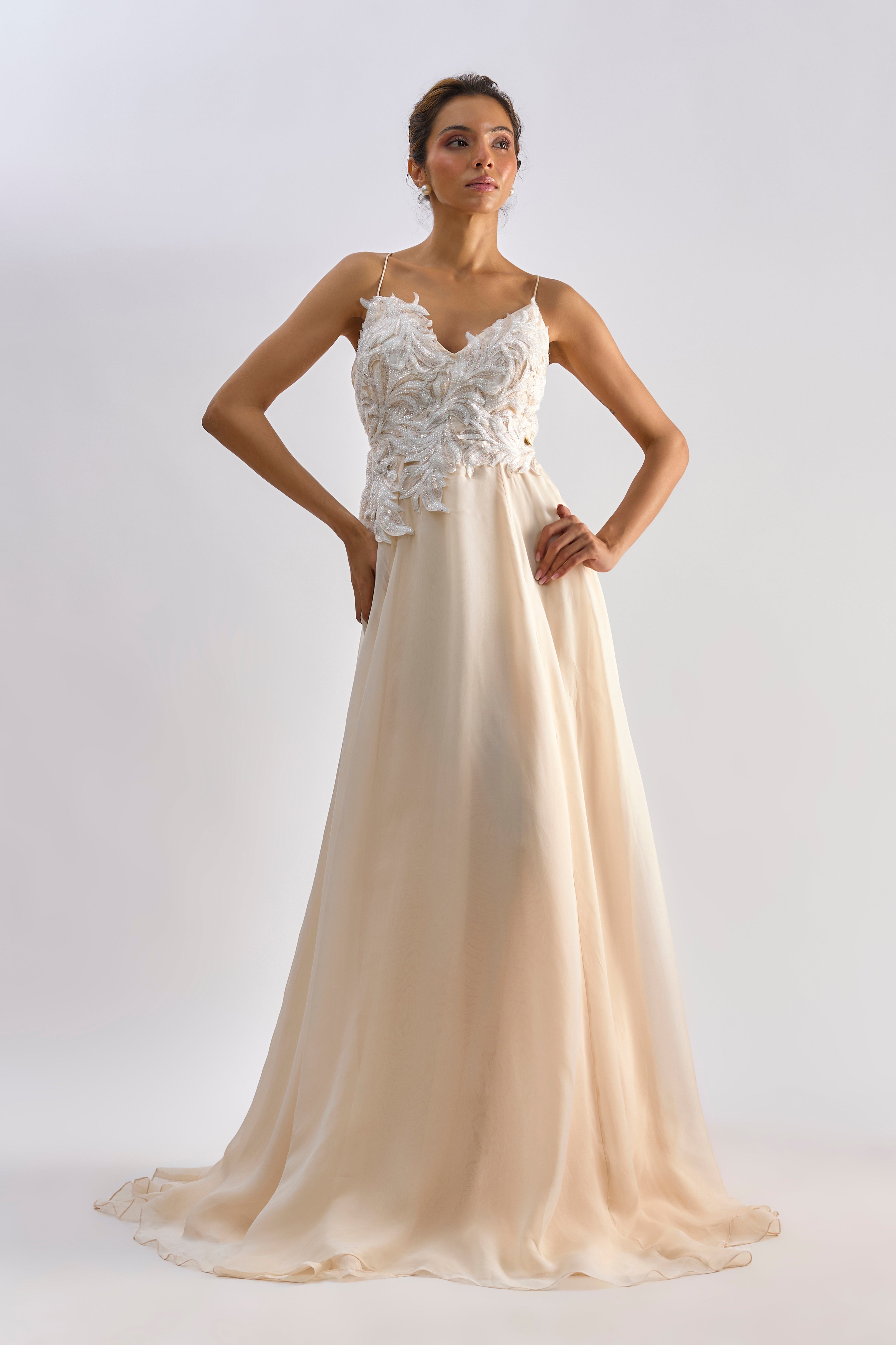 peach organza embellished Organza gown