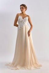 peach organza embellished Organza gown