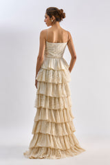 Beige Ruffle Embellished gown