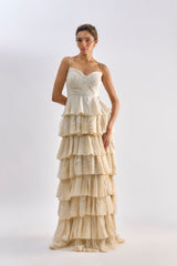 Beige Ruffle Embellished gown