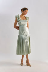 Sage green embellished bow detailing dress