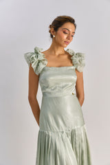 Sage green embellished bow detailing dress