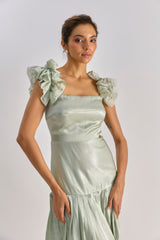 Sage green embellished bow detailing dress