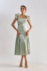 Sage green embellished bow detailing dress