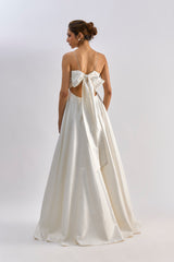 White brocade embellished gown with pockets