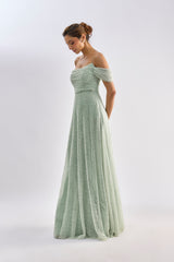 Mint tulle embellished roughed gown