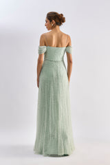 Mint tulle embellished roughed gown
