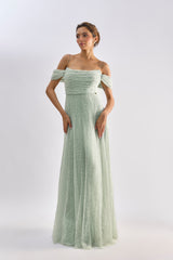 Mint tulle embellished roughed gown