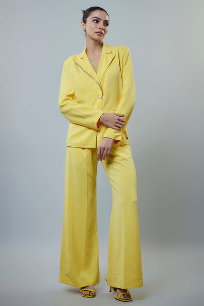 YELLOW EMBELLISHED BLAZER SET