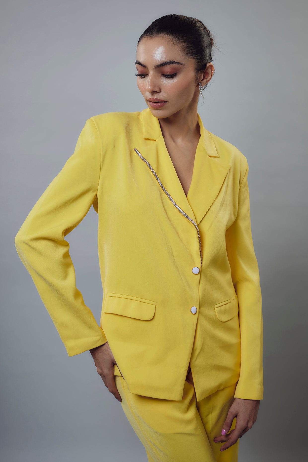 YELLOW EMBELLISHED BLAZER SET
