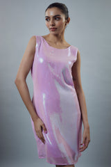 LILAC SEQUIN SHORT DRESS WITH DEEP BACK DETAILING