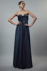 NAVY BLUE VELVET EMBELLISHED GOWN