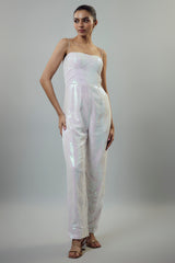 WHITE SEQUIN CORSET JUMSUIT WITH POCKET