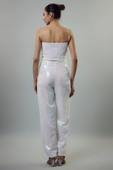 WHITE SEQUIN CORSET JUMSUIT WITH POCKET