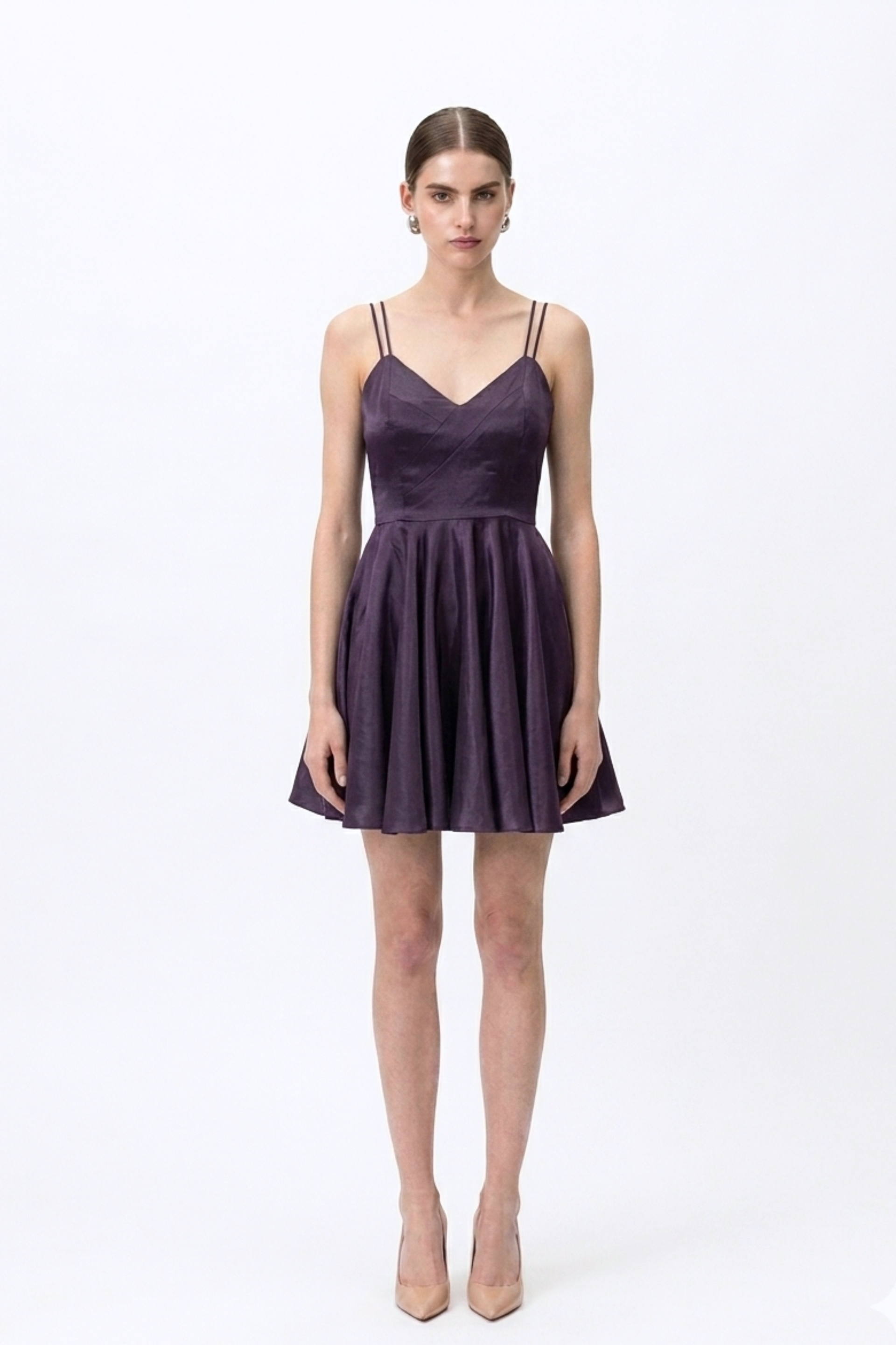 DARK PURPLE STRAPPY FLARED MINI DRESS