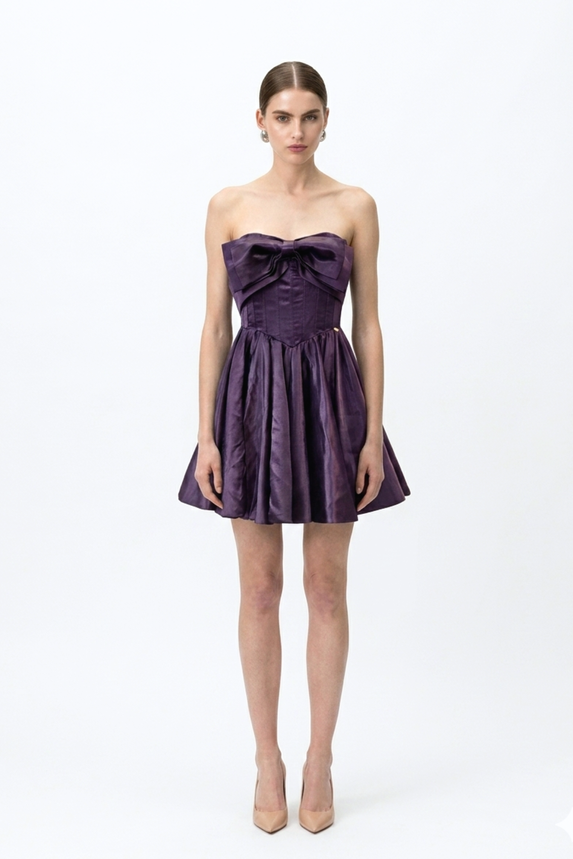 DARK PURPLE BOW DETAILING CORSET MINI DRESS
