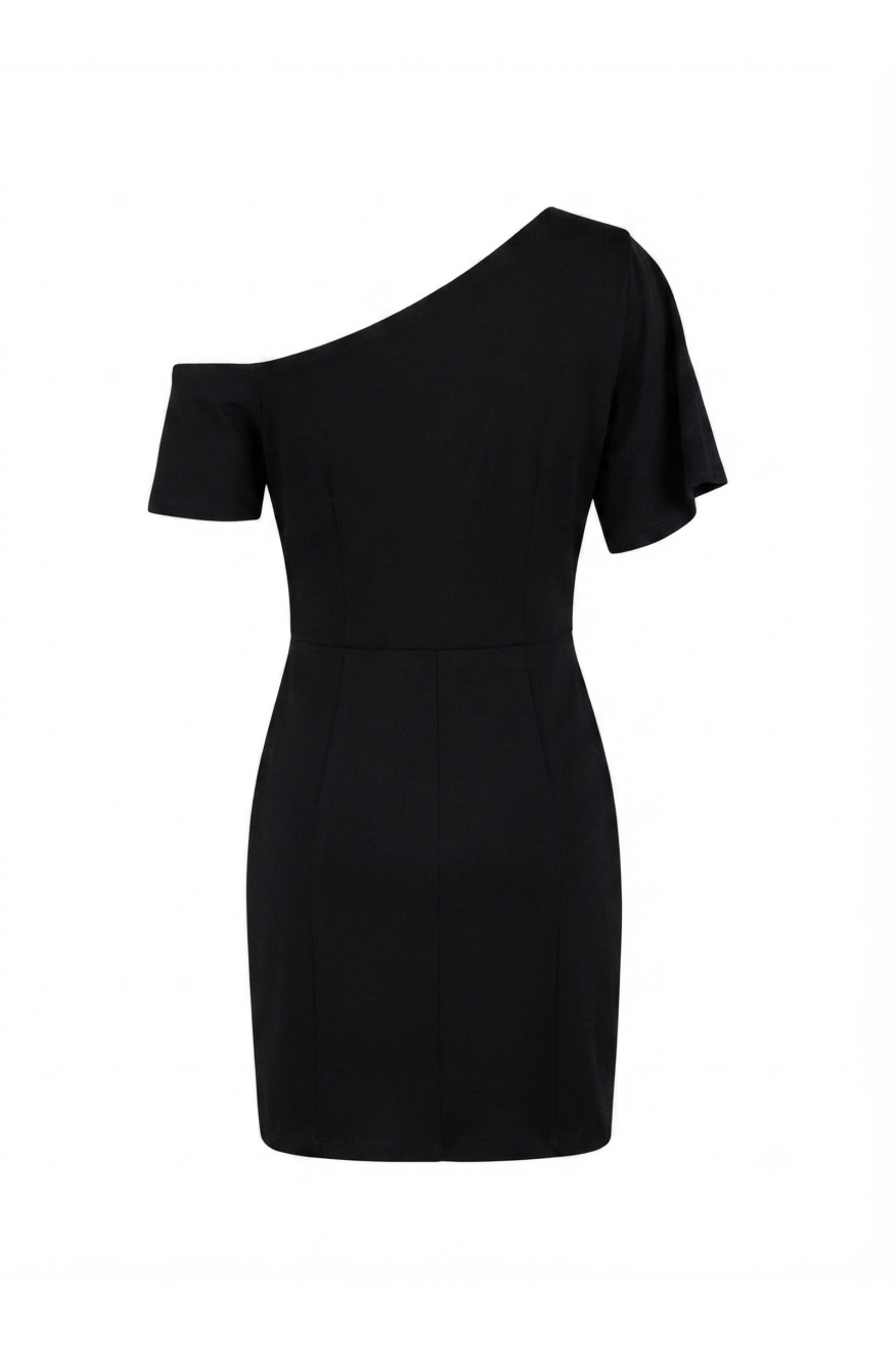 BLACK ONE SHOULDER DRAPE MINI DRESS