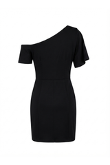 BLACK ONE SHOULDER DRAPE MINI DRESS