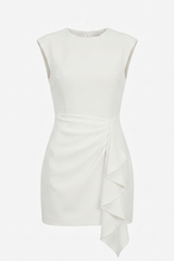 WHITE SLEEVELESS DRAPE DRESS