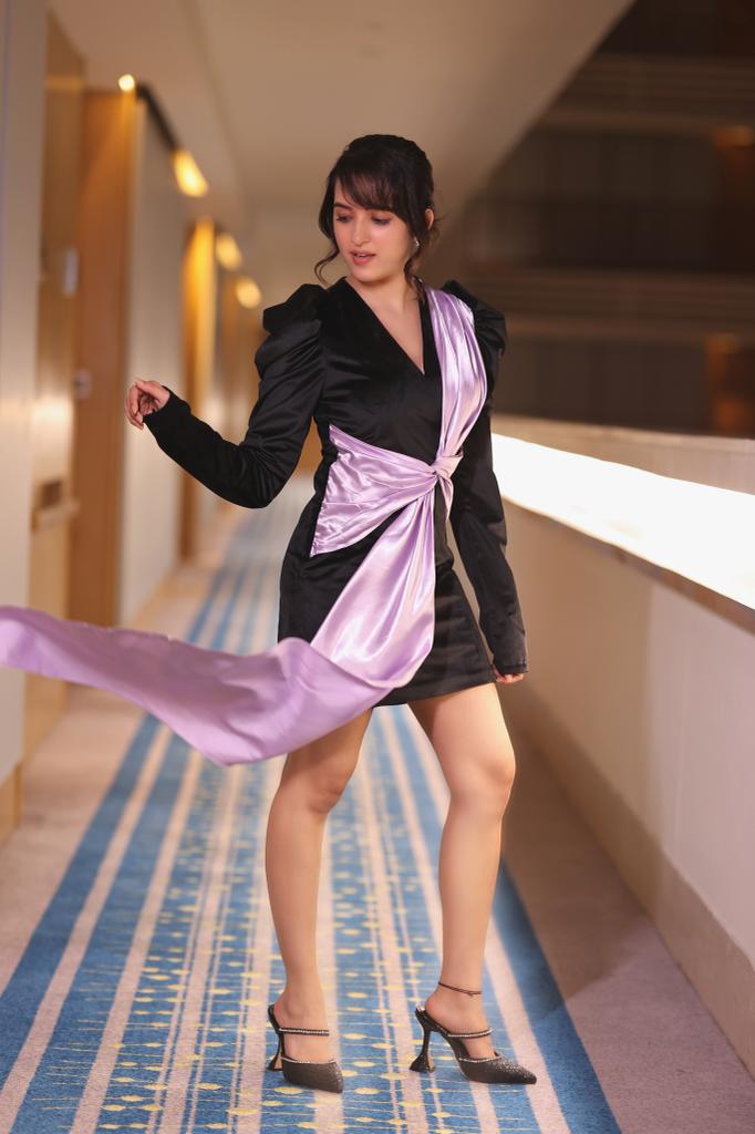 Front Drape Black & Lilac Dress