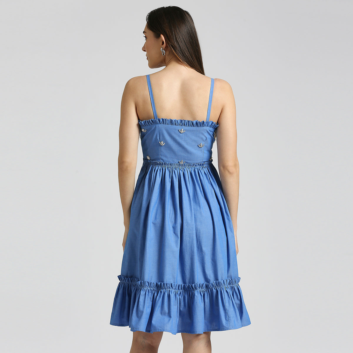 Blue Cambric Embellished Dress