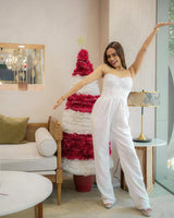 WHITE SEQUIN CORSET JUMSUIT WITH POCKET