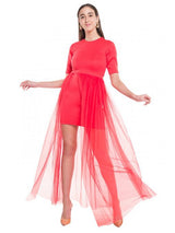 Red Fitted Dress with Waist Trail