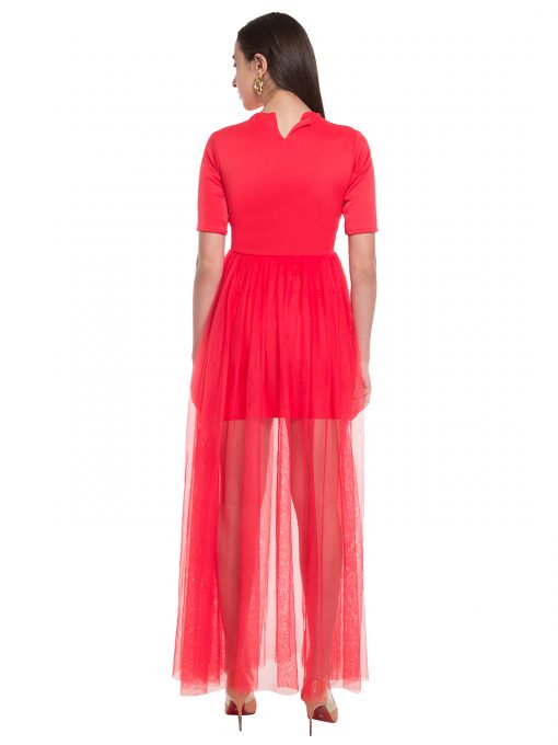 Red Fitted Dress with Waist Trail