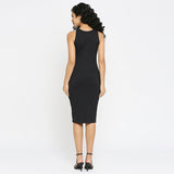 BLACK RIBBED DRESS WITH STONES