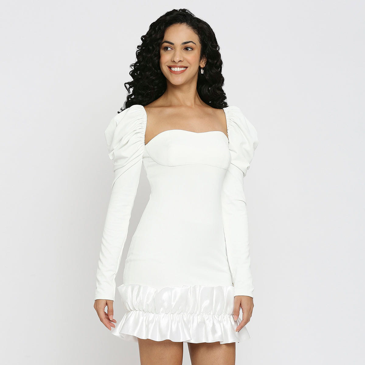 White Mutton Sleeve Dress