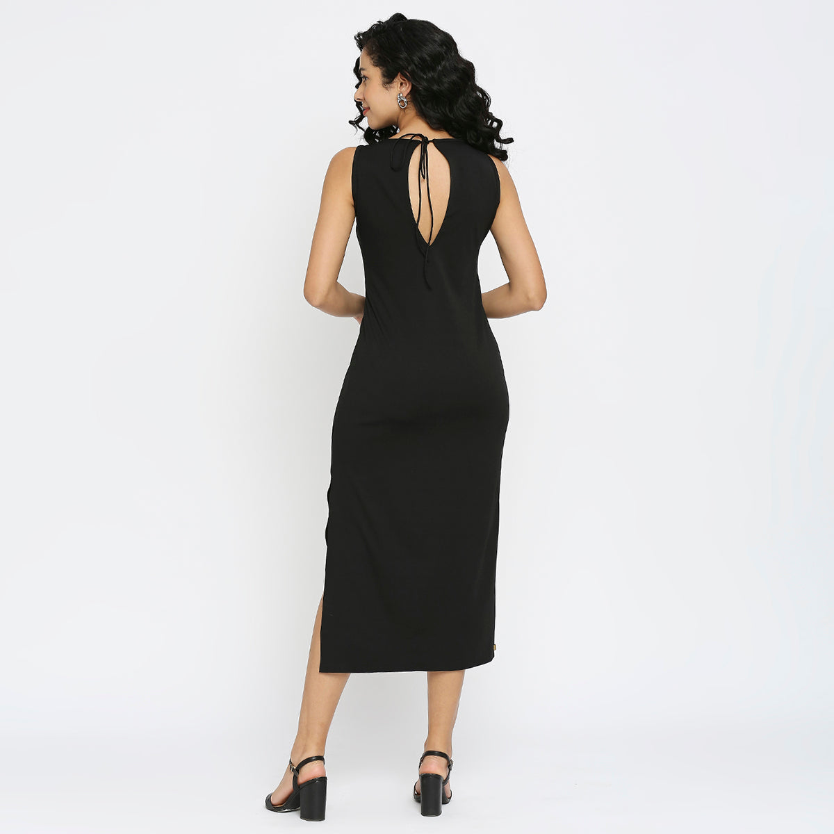 Black Ribbed Side Slit Dress