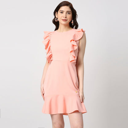 PEACH RUFFLE DRESS