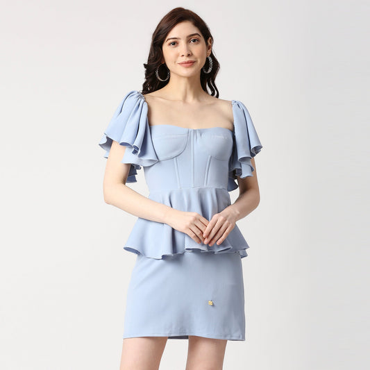POWDER BLUE RUFFLE DRESS